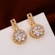 Vintage Female White Crystal Studs Earrings Classic Rose Gold Color Stud Earrings Cute Zircon Round Wedding Earrings For Women 2024 - buy cheap