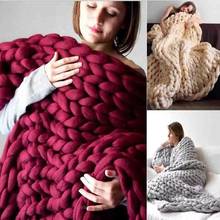Manta gruesa de lana merina hecha a mano, manta gruesa de hilo grande, tejido a cuadros, cálida, funda a cuadros para sofá 2024 - compra barato