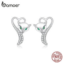 bamoer Silver 925 Heart Fox Animal Stud Earrings for Women 925 Sterling Silver Clear CZ Statement Jewelry 2019 New BSE312 2024 - buy cheap