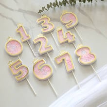 1PC Glitter Pink Digital Blue Number 0-9 Cake Topper Baby Shower Kids Favor Gifts Anniversary Birthday Party Decoration Supplies 2024 - buy cheap