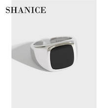 SHANICE 925 Sterling Silver Open Rings Simple Geometric Square Black Glue Ring For Women Ladies Girls Finger Bague Fine Jewelry 2024 - buy cheap