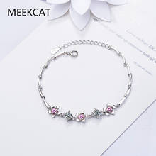 MEEKCAT Korean Style Pink Crystal Cherry Blossom Bracelet Female 925 Sterling Silver Flower Women's Bracelets Wedding Jewelry 2024 - buy cheap