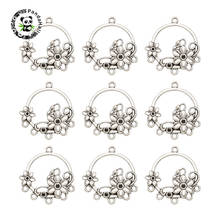 Pandahall conector de liga de estilo tibetano, 10 peças, configurações de strass para joias, achados, cor de prata antiga, 36x32x3mm, furo: 2mm 2024 - compre barato