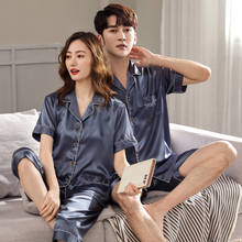 Summer Silk Couple Pajamas Short Sleeve Turn-down Collar Cardigan Sleepwear Loose Casual Soft M-3XL Lovers Homewear 2024 - buy cheap