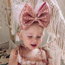 24pc/lot 4.5" Newborn Sequin Bows Nylon Headband for Kids Girls Baby Nylon Elastic Headband Big Sequin Bow With Nylon Headband 2024 - buy cheap