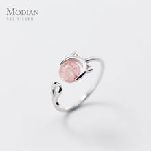 Modian Pink Crystal Cute Cat Face Open Adjustable Ring for Women Fashion Sterling Silver 925 Animal Ring Fine Jewelry Bijoux 2024 - buy cheap