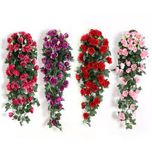 Rama de Rosa colgante de pared, flor de seda, hojas falsas de ratán, decoración de boda, arco, hogar, dormitorio, fiesta de boda 2024 - compra barato