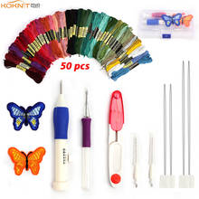 Koknit conjunto de caneta de agulha mágica para bordado, costura, 50 unidades de cores, para linhas de bordado, tesoura de costura, kit com caixa 2024 - compre barato