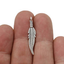 20pcs Tibetan Silver Plated  Feather Leaf Charms Pendants for Bracelet Necklace Jewelry Making DIY Handmade 32x6mm 2024 - buy cheap
