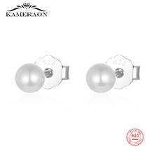 925 Sterling Silver Earrings White Shell Simulated-pearl Round Gems Mini Stud Earrings Classic Stylish Exquisite Ear Jewelry 2024 - buy cheap