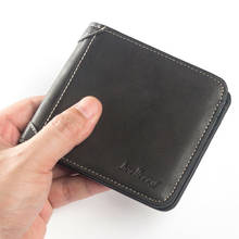 Carteira de couro masculina com dobra dupla para guardar cartão de identidade, cadeirinha de mão curta dobrável 2024 - compre barato