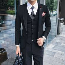 Black Peak Lapel Classic Men Suit 3 Pieces Dress Formal Groom Tuxedos Jacket Pants Vest Set Wedding Tuxedos Groom Mens Suit 2024 - buy cheap