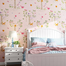 Обои в скандинавском лесу для детской спальни, рулон нетканых розово-голубых мультяшных деревьев для детской комнаты для мальчиков и девочек 2024 - купить недорого