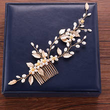 Floral Pearl Hair Comb Hairband For women Bride Hair Accessories Gold Leaf Pearl Wedding Headband Hair Comb Women Headpiece 2024 - buy cheap