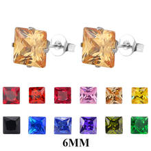 6mm High Quality Stainless Steel Stud Earrings Jewelry Women Accessories Square Vintage Chic Cubic Zircon 4 Claws 16 Colors 2024 - buy cheap