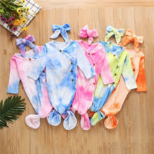 Saco de dormir con estampado Tie Dye para bebé, Pelele de manga larga, botones de otoño, ropa de punto, diadema de algodón para niña y niño de 0 a 12M 2024 - compra barato