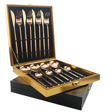 16Pcs/24Pcs Rose Dinnerware Set 18/10 Stainless Steel Dinner Knife Fork Spoon Gold Cutlery Set Rainbow Silverware With Giftbox 2024 - buy cheap