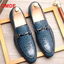 OMDE Italian Loafers Ostrich Pattern Slip On Men Casual Shoes Genuine Leather Dress Shoes Wedding Party Formal Suit Shoes Men 2024 - купить недорого