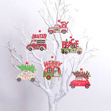 Pingentes de madeira para decoração de árvore de natal 3 tamanhos, enfeites pintados em carro, artesanato de madeira, presente de ano novo para crianças 2024 - compre barato