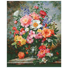 Colorful blooms pink cross stitch package big bloom 18ct 14ct 11ct cloth cotton thread embroidery DIY handmade needlework 2024 - compre barato