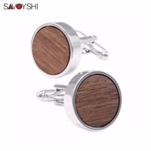 SAVOYSHI Luxury Round Wood Cufflinks For Mens French Shirt Cuff buttons High Quality Cuff links Brand Jewelry Wedding Gift 2024 - buy cheap