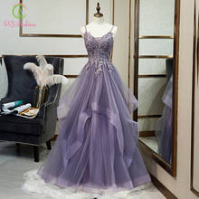 SSYFashion New Purple Long Evening Dress V-neck Floor-length A-line Lace Appliques Sequins Beading Formal Gown Vestido De Noche 2024 - buy cheap