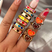 Женское Двухслойное кольцо с эмалью, винтажное креативное простое разноцветное Открытое кольцо в форме сердца, модное Ювелирное Украшение для девушек 2024 - купить недорого
