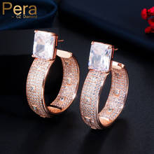 Pera Роскошные кубические циркониевые петлевые серьги 585 розовое золото Висячие большие круглые серьги-кольца для женщин модные ювелирные изделия E483 2024 - купить недорого