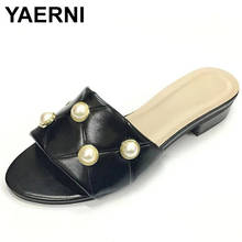 YAERNI-zapatos bajos con remaches para mujer, zapatillas de talla grande con cuentas de cuerda, toboganes de goma planos básicos, tela de PU, zapatos planos 2024 - compra barato