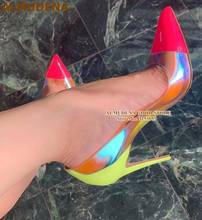 ALMUDENA Lime Green Heels Magnificent PVC Wedding Shoes 12cm High Heel Hot Pink Patent Leather Party Shoes Mixed Color Pumps 2024 - buy cheap