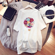 Short Sleeve Harajuku Dress Flower Print Women  Mini Party Pullover T-Shirt Dresses Casual Summer Loose Femme Streetwear 2024 - buy cheap