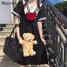 Милое платье в японском стиле преппи с матросским воротником и бантом, униформа Jk в стиле Харадзюку, женское студенческое платье средней длины, милое ТРАПЕЦИЕВИДНОЕ ПЛАТЬЕ в стиле "Лолита" 2024 - купить недорого