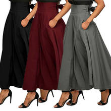 Hot Women High Waist Flared Pleated Long Skirts Gypsy Maxi Full Length Skirt +Pockets 2024 - buy cheap