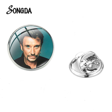 Johnny Hallyday Glass Brooch Pin High Quality Stainless Steel Badge Rock Singer Lapel Pins on Clothes Women Men Christmas Gifts 2024 - buy cheap