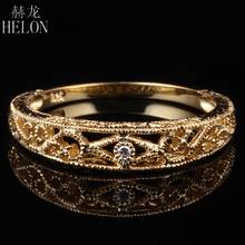 Helon cor sólida 10k de ouro amarelo filigrana natural si/h, diamante redondo, corte completo, anel de casamento, arte decoração feminina, joias finas da moda 2024 - compre barato