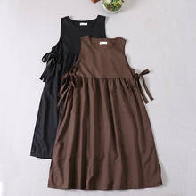 Japan Style Mori Girl Solid Color Vest Dress New Spring Cotton linen Sleeveless O-Neck Dress Women 2024 - buy cheap
