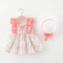 2021 verão vestido da menina do bebê recém-nascido infantil casual impresso vestidos de princesa para meninas vestido de aniversário com chapéu roupas 2024 - compre barato