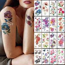 Синие фиолетовые акварельные розы, временные татуировки для женщин, наклейки, 3D драгоценности, стиль тела, груди, шеи, искусство, водостойкие поддельные татуировки 2024 - купить недорого