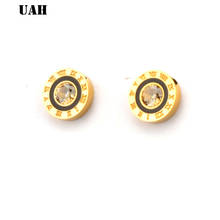 UAH 316L Stainless Steel Earrings for Women Earings Roman Number Stud Earrings Round Zirconia Fashion Jewelry Brincos Boucle 2024 - buy cheap