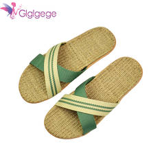Glglgege Summer Women Linen Slippers New Color Stripe Belt Indoor Shoes Casual Home Open Toe Slippers Lovers Casual Flax Slides 2024 - buy cheap