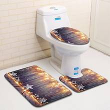 Christmas Toilet seat Cover 3pcs Set Bathroom Mat Home  Absorbent Door mats washroom Decoration Carpet Printing Flannel Rug 2024 - buy cheap
