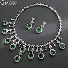 GMGYQ Classic Bridesmaid Bridal Accessories Wedding Evening Dress Oval Zircon Necklace Earrings Copper Jewelry Set 2024 - buy cheap