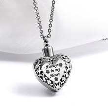 Always in my Heart urn ashes Heart-Shaped Pendant Paw Print Engrave Pet Cremation Ash Urn Stainless Steel essential oil necklace 2024 - buy cheap