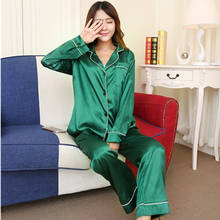 Conjunto de pijamas de satén de seda sintética para mujer, ropa de dormir de manga larga, para otoño, 2 piezas 2024 - compra barato