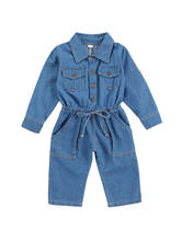 3-7Years Kid  Girl Romper  Denim Jumpsuit Fall Long-Sleeved Lapel Collar Chest Pocket Lace-up High Waist Clothes 2024 - buy cheap