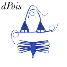 2 pçs feminino exótico micro mini biquíni lingerie sexy conjunto de natação halter pescoço auto-tie sutiã com multi-cinta g-string briefs 2024 - compre barato