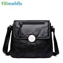 Bolso de hombro con cadena pequeña para mujer, bandolera de cuero PU suave lavado, S2061, color negro, novedad de 2020 2024 - compra barato