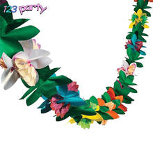 Decoración Para fiesta hawaiana, flores artificiales, hojas de palma, banderines, flamenco Luau, fiesta Tropical de verano para boda 2024 - compra barato