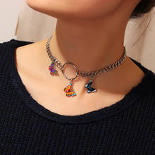 8Seasons Fashion Choker Necklace For Women Silver Color Multicolor Circle Chain Butterfly Party Club Jewelry 35cm long, 1 PC 2024 - buy cheap