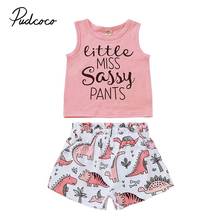 2020 New Letter Vest Tops Dinasour Shorts Set For 1-5Y Girls Summer Toddler Kids Baby Girl Clothes Tracksuit 2Pcs Children Set 2024 - buy cheap